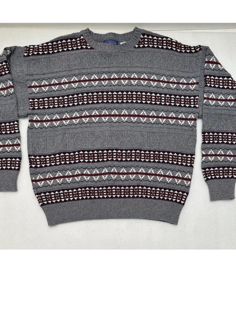 Vintage Mens Pendleton LARGE Woolen Mills Sweater Made in USA Wool Fair Isle
